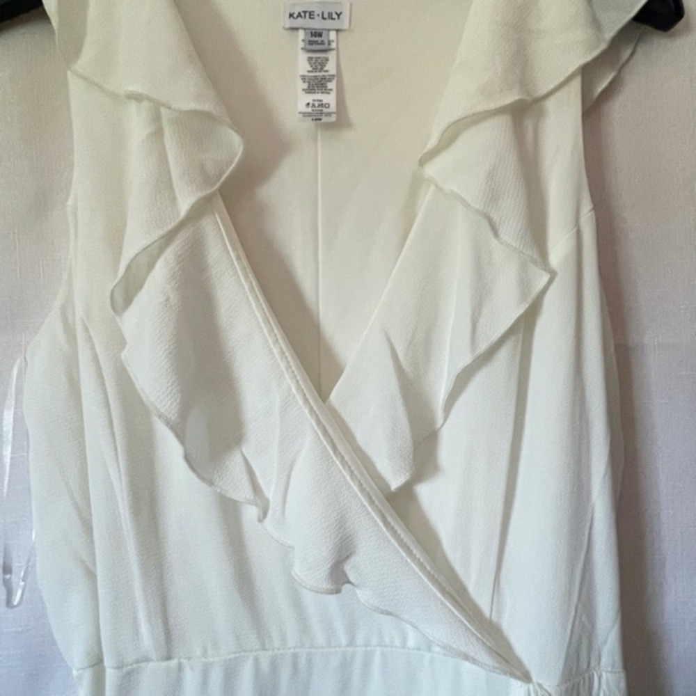 Kate Lily Womens White Faux Wrap Dress Summer Vacation Size 14W - Picture 3 of 7